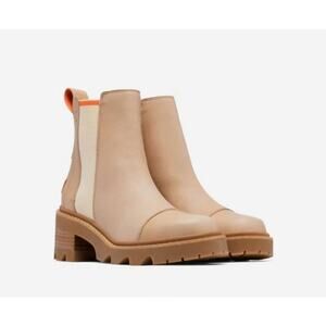 Sorel Women's Joan Now Chelsea Boots Honest Beige Gum 2 Leather Boot Size 8 NWOB